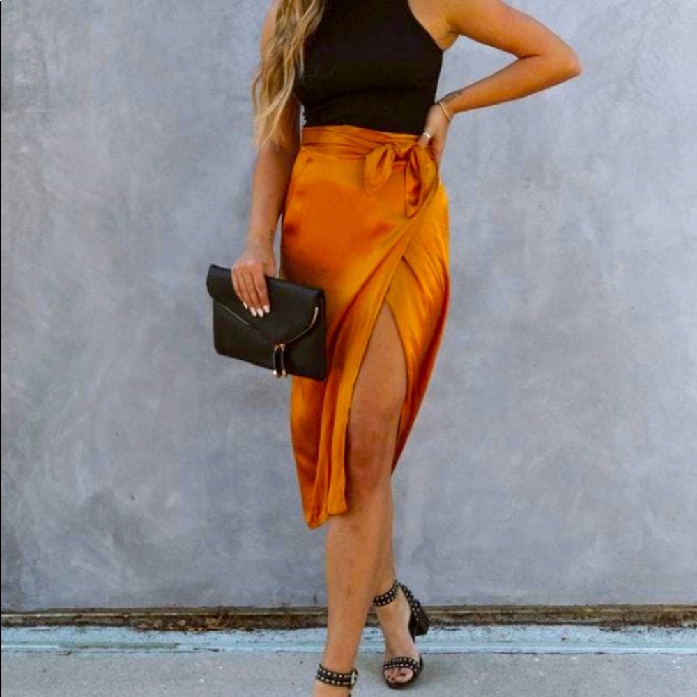 LOTTIE Satin Wrap MIDI Skirt NWT